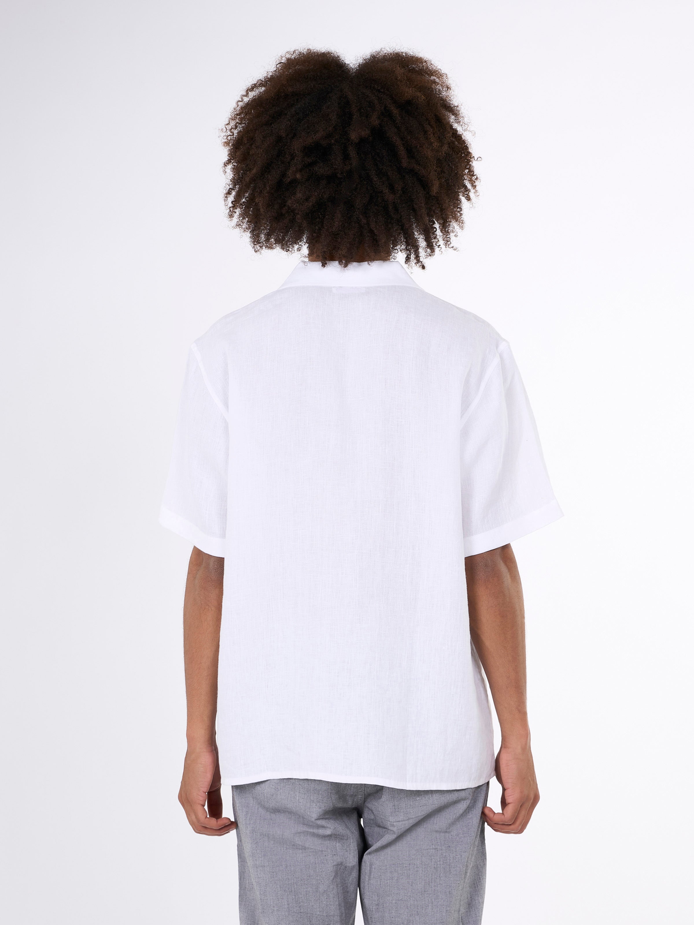 KnowledgeCotton Apparel  - Box fit short sleeved linen shirt GOTS/Vegan - Bright White