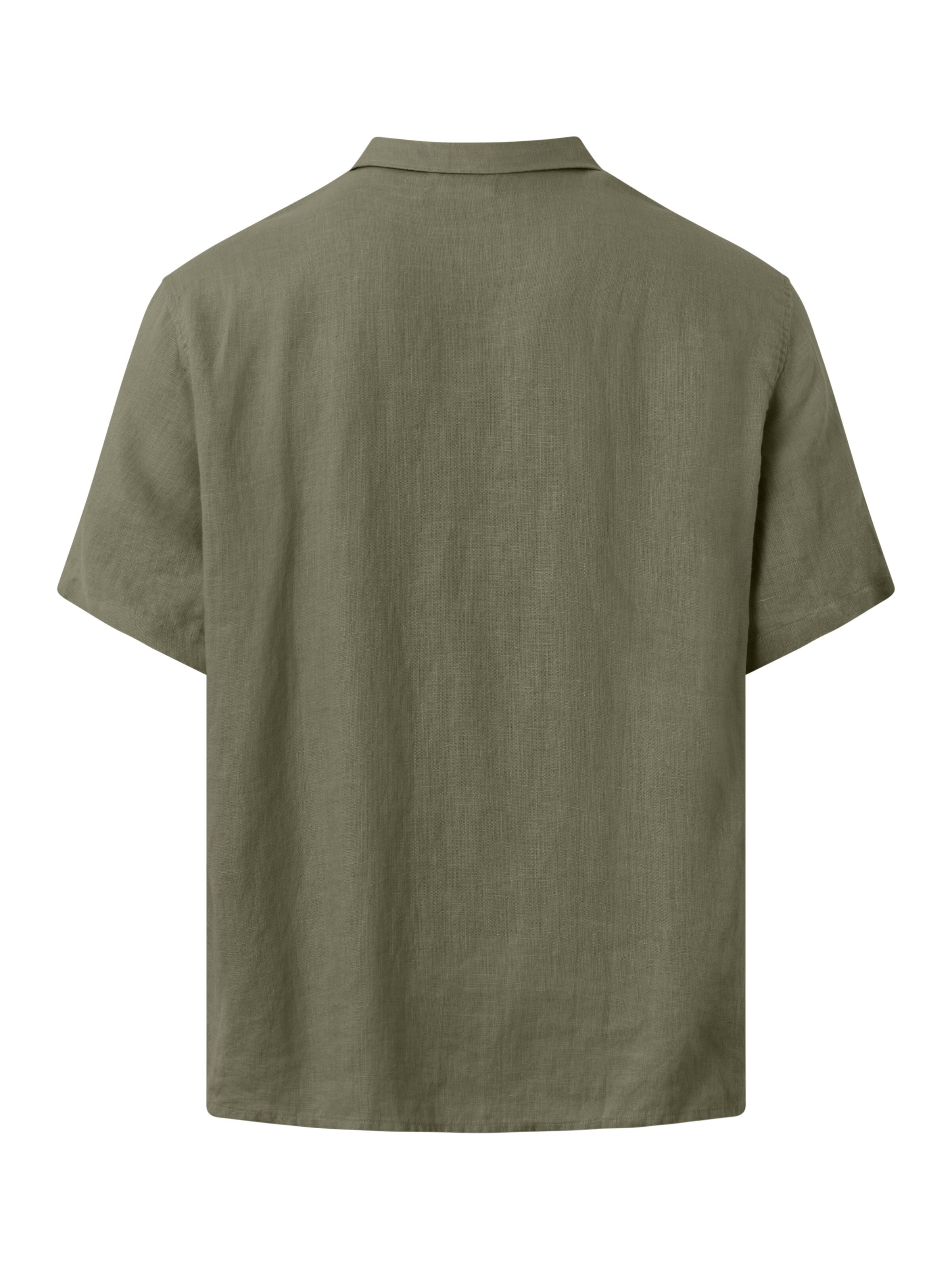 KnowledgeCotton Apparel  - Box fit short sleeved linen shirt GOTS/Vegan - Burned Olive