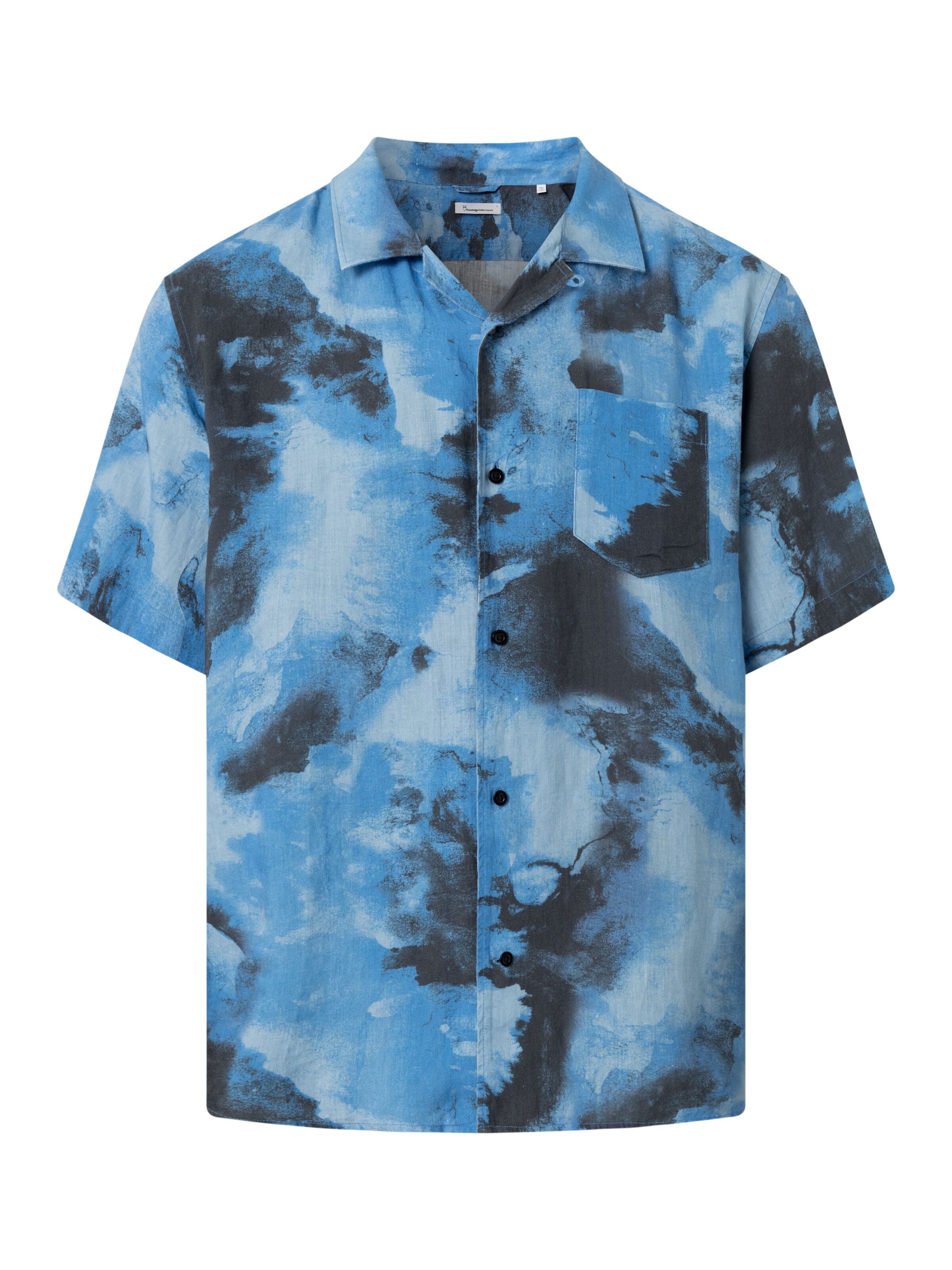 KnowledgeCotton Apparel  - Boxed fit AOP short sleeved linen shirt GOTS/Vegan