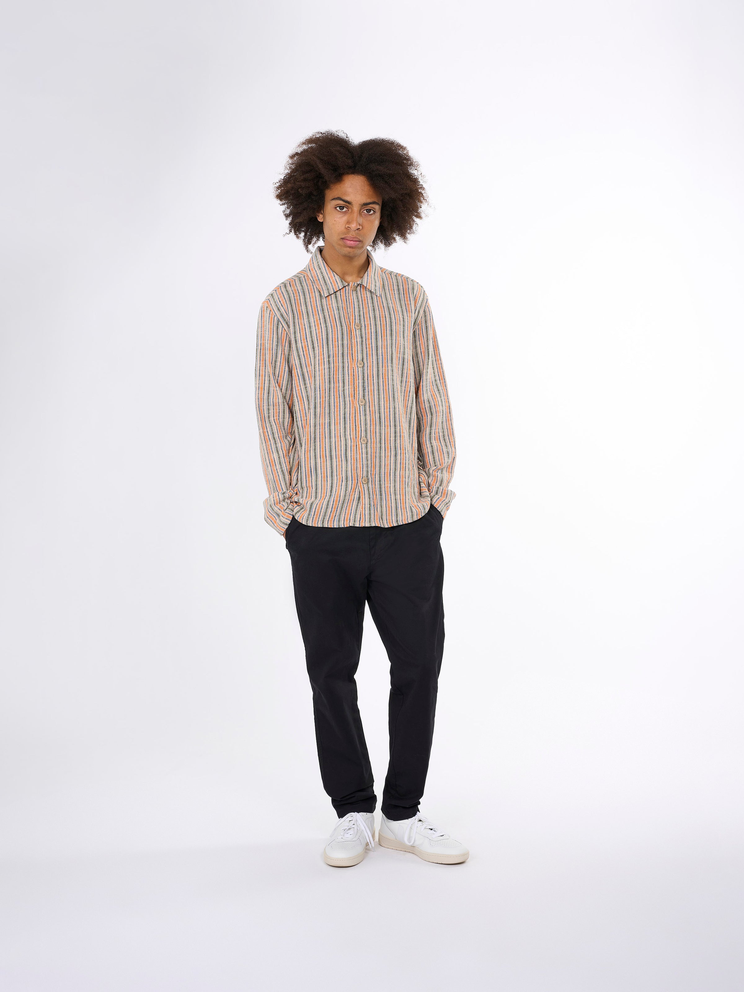 KnowledgeCotton Apparel  - Loose woven striped overshirt - GOTS/Vegan - Multi color