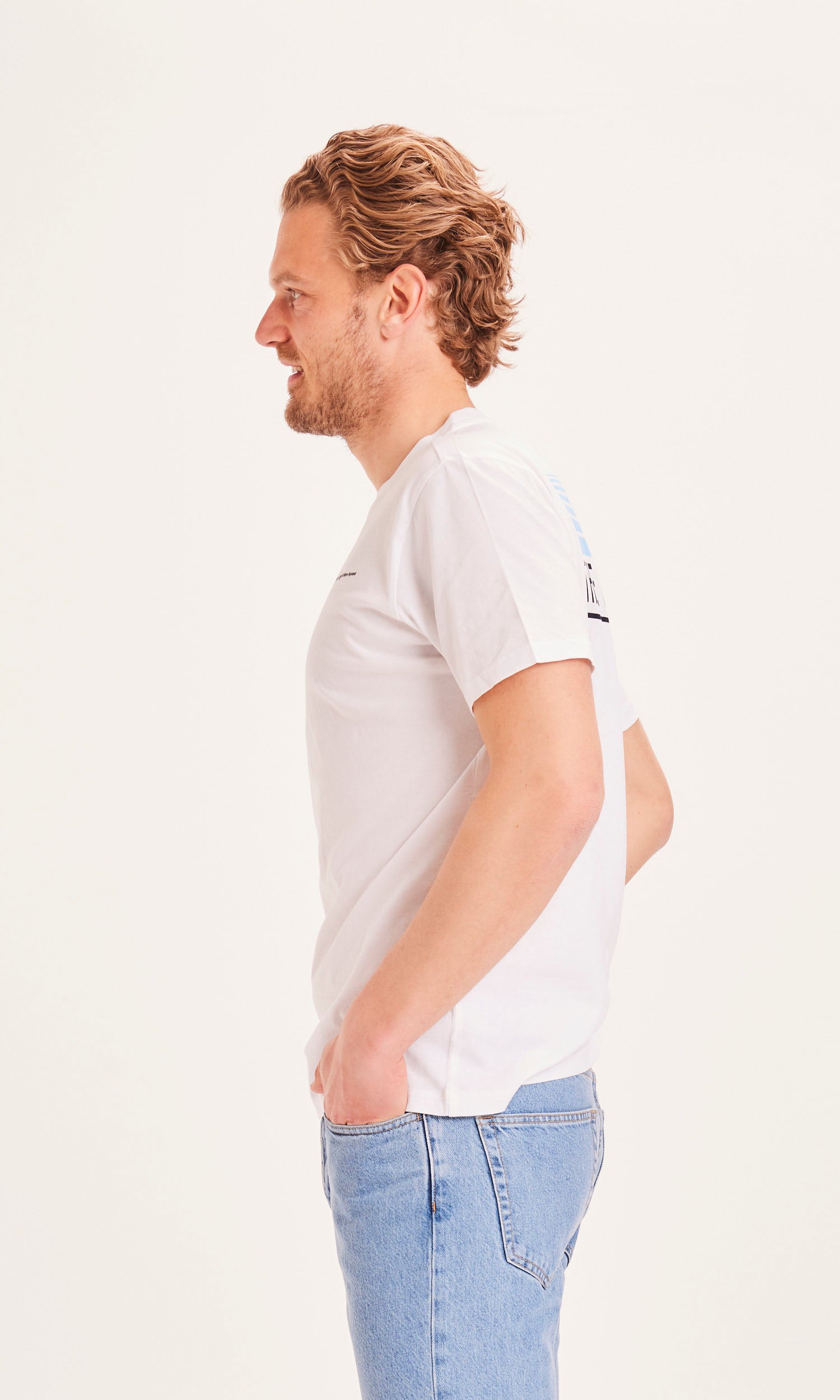 KnowledgeCotton Apparel - ALDER The Green Wave sunset tee - GOTS/Vegan - Bright White