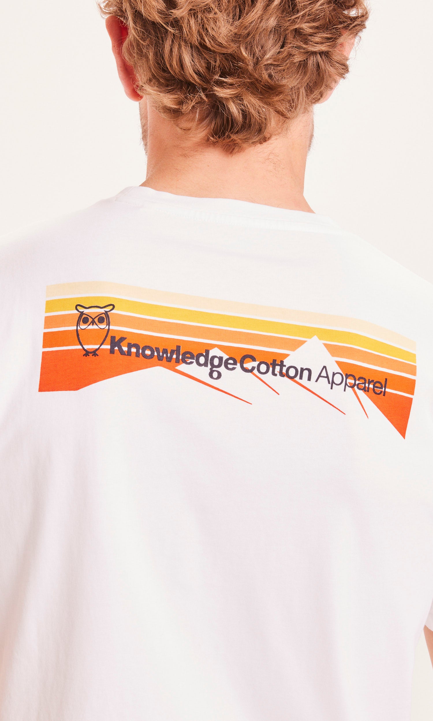 KnowledgeCotton Apparel ALDER trademark mountain back printed tee, Bright White