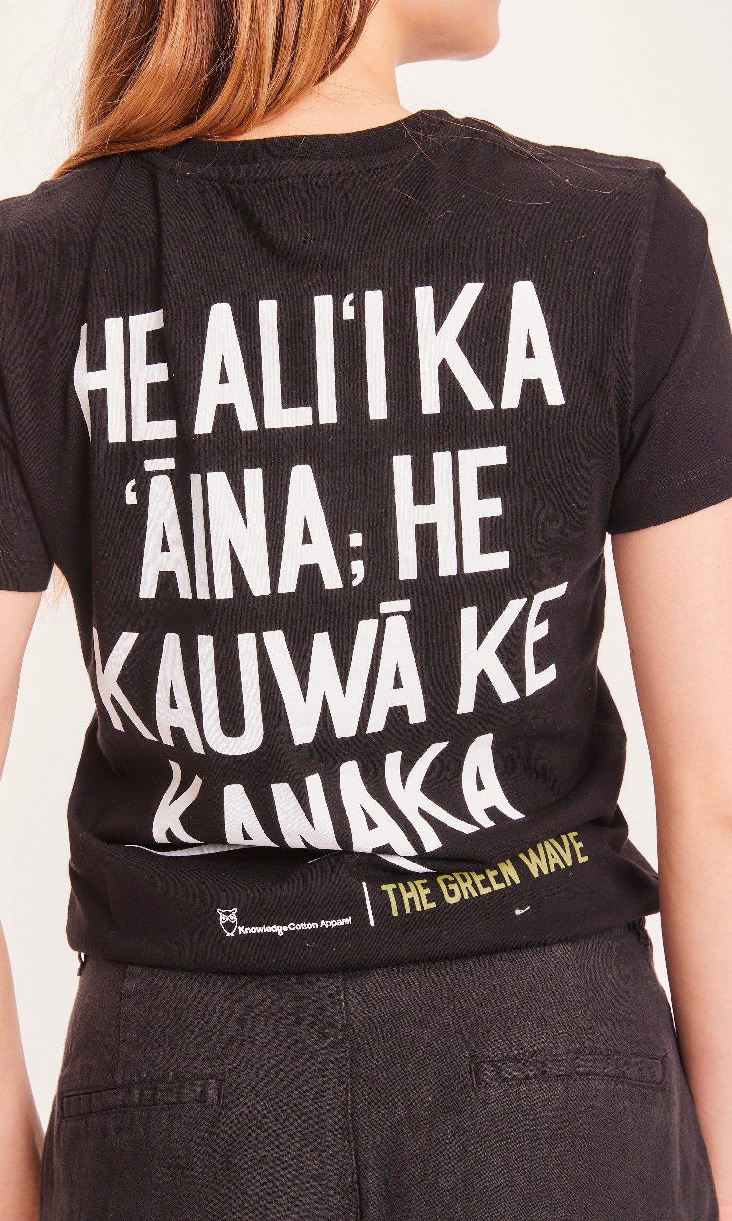 KnowledgeCotton Apparel - ROSA The Green Wave T-shirt - GOTS/Vegan- Black Jet