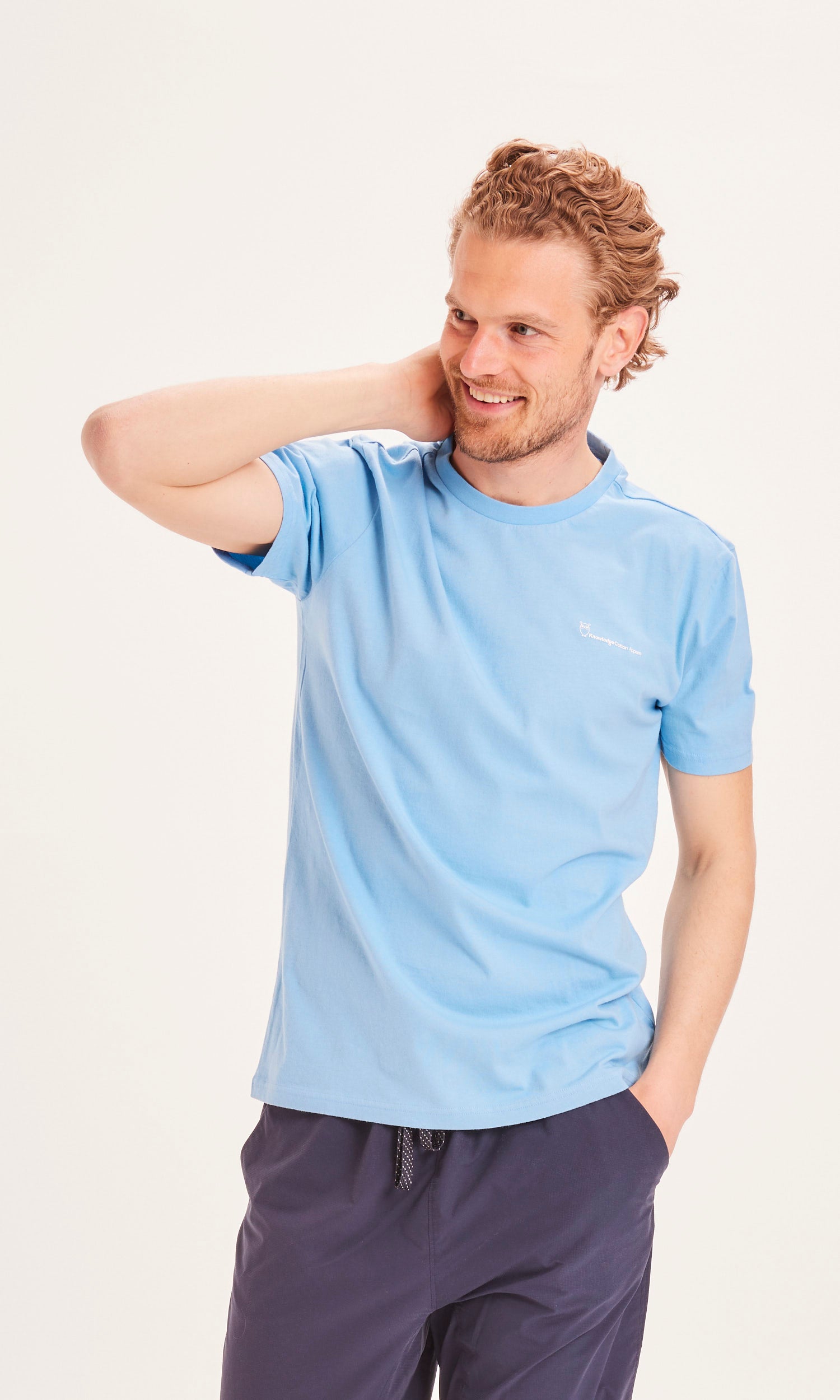 KnowledgeCotton Apparel - ALDER The Green Wave sunset tee - GOTS/Vegan - Alaskan Blue