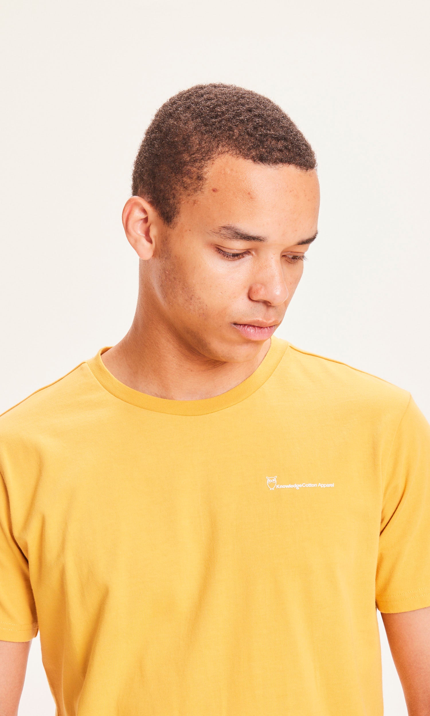 KnowledgeCotton Apparel ALDER trademark mountain back printed tee, Honey Gold