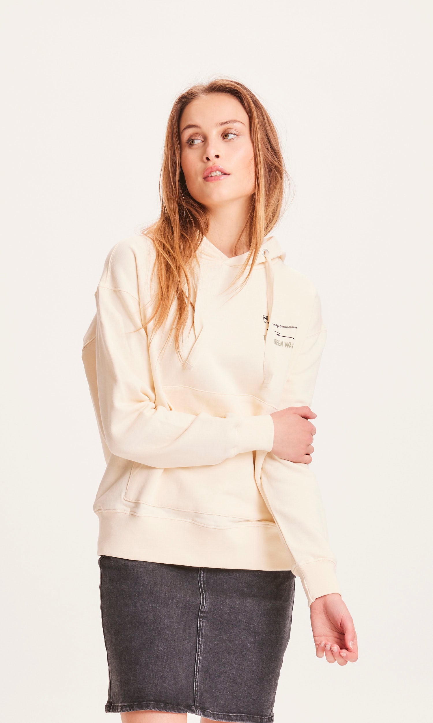 Knowledge Cotton Apparel DAPHNE The Green Wave print hoodie - Buttercream