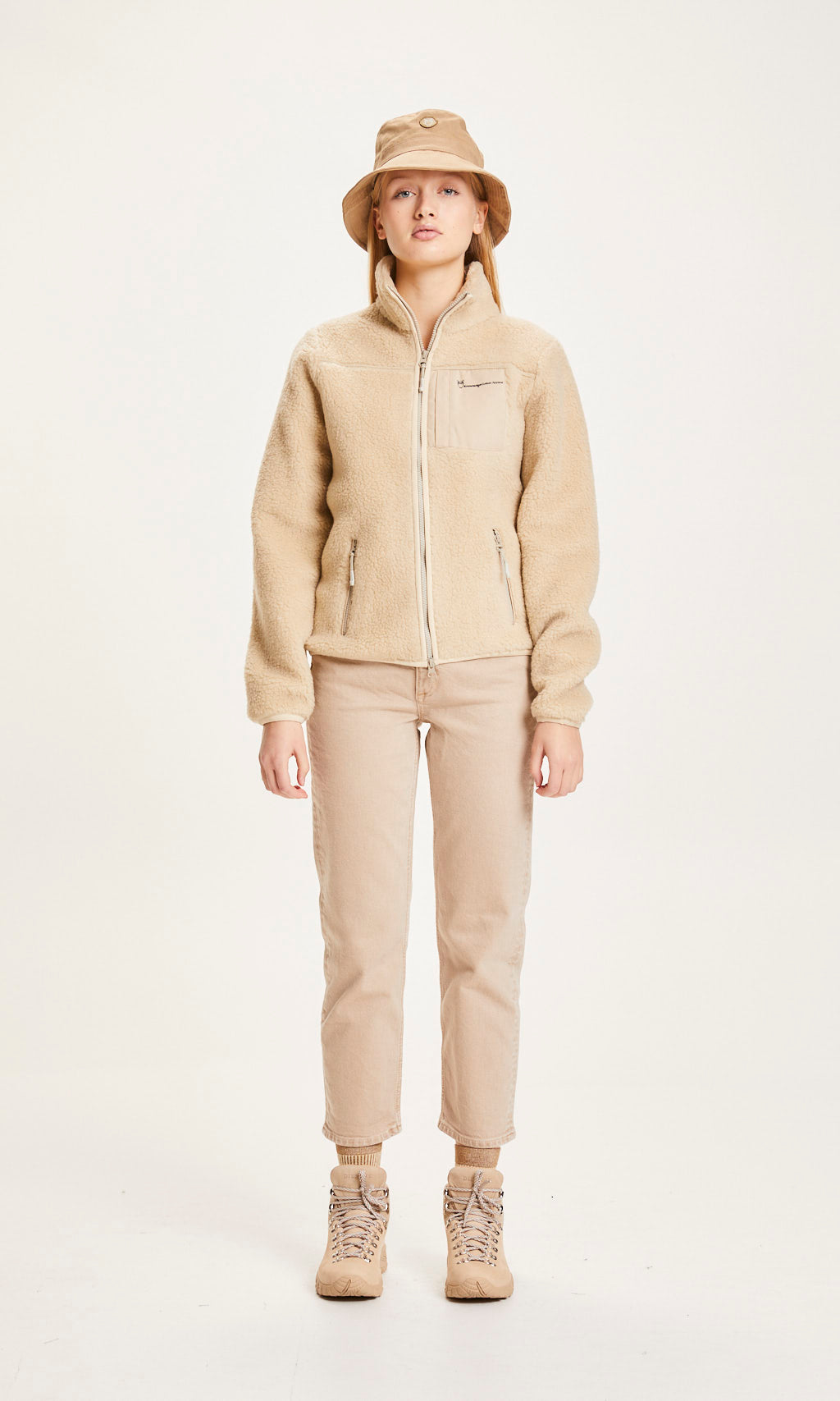 KnowledgeCotton Apparel BETONY Teddy High Neck Zip Jacket - GRS/Vegan